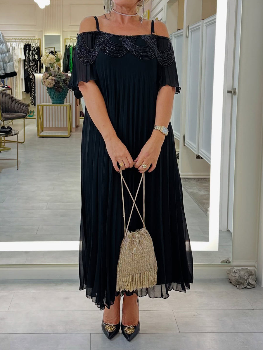 Elegant Shinny Off Shoulder Pleated Dress