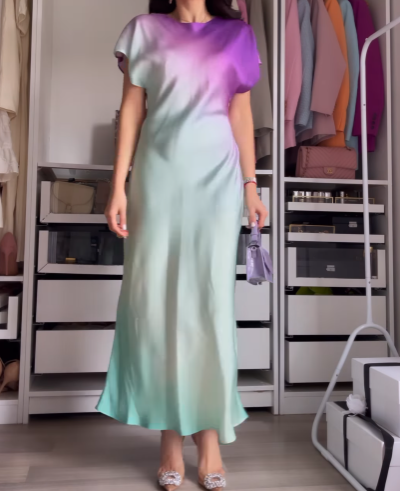 Tie-dye Purple-Green Gradient Midi Dress