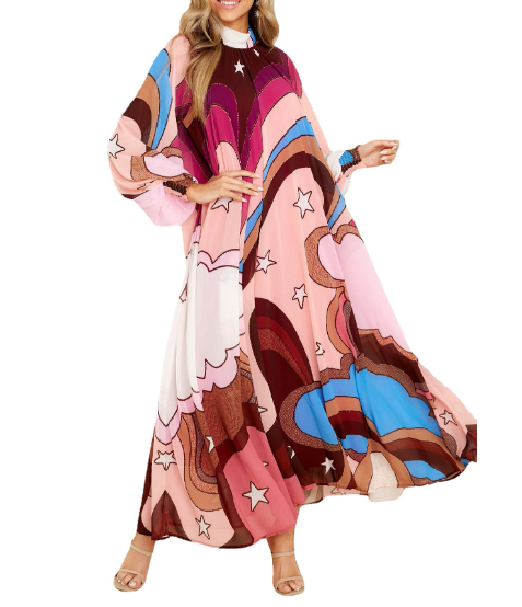 High-neck Lace-up Casual Maxi Dress