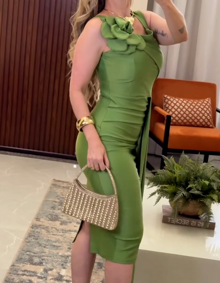 Green Floral Slim Dress