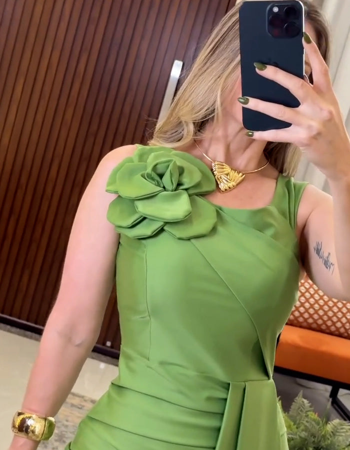 Green Floral Slim Dress