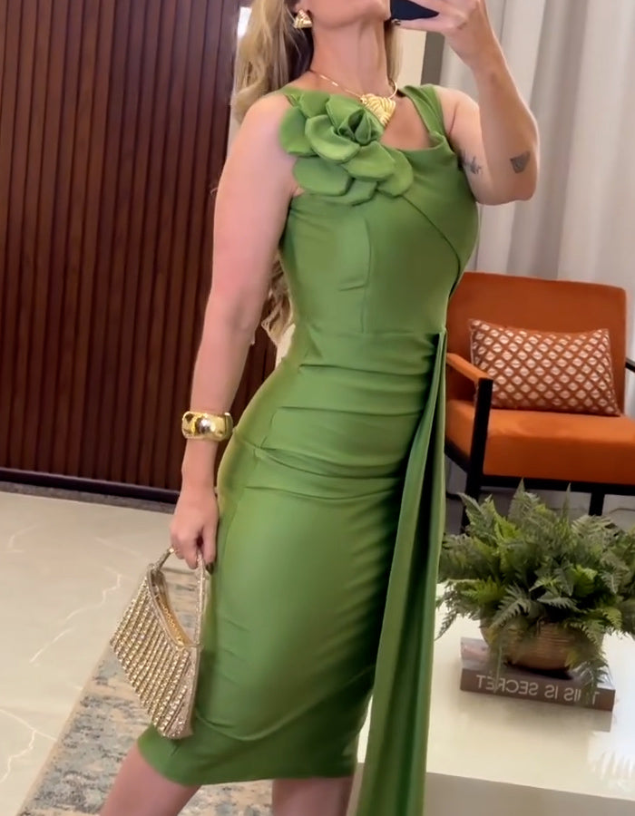 Green Floral Slim Dress