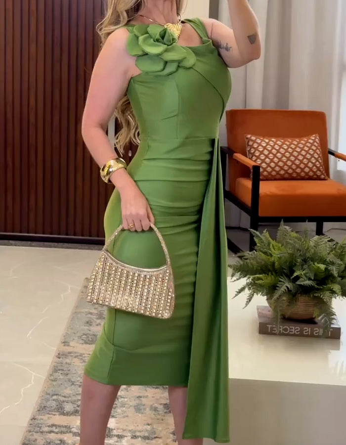 Green Floral Slim Dress