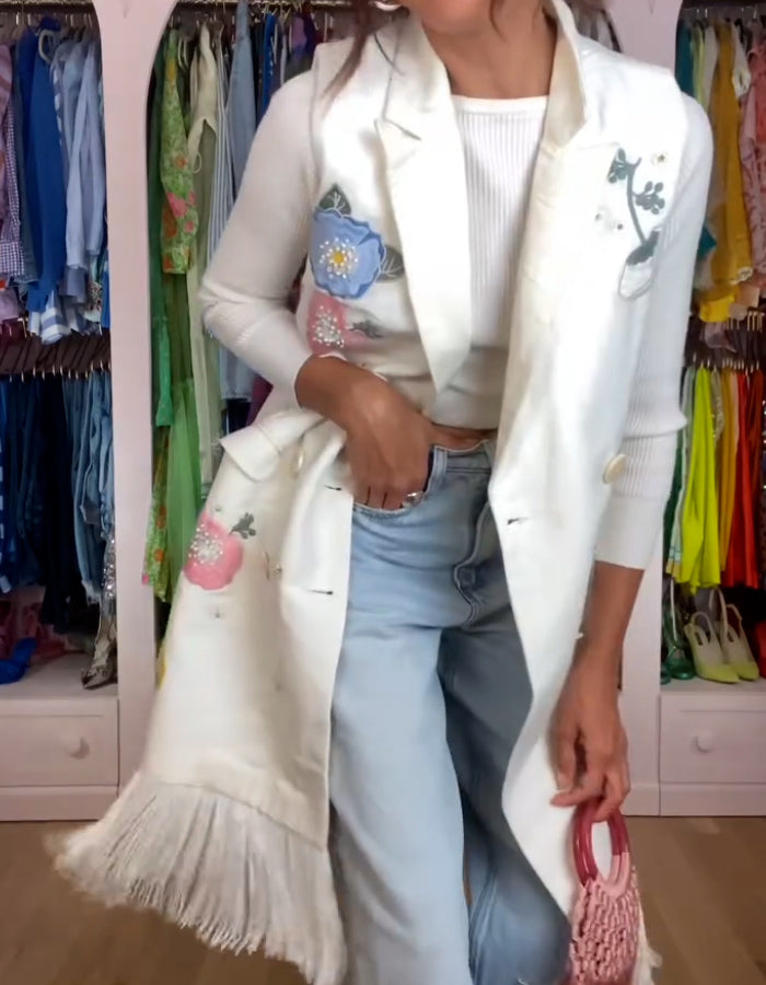 Embroidered Fringe Sleeveless Jacket