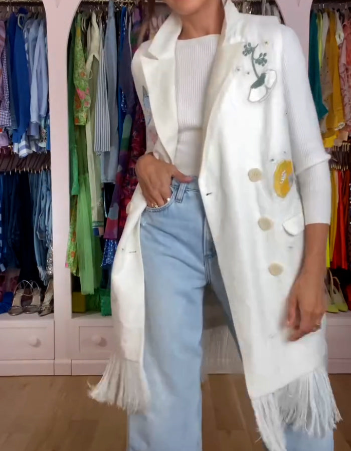 Embroidered Fringe Sleeveless Jacket