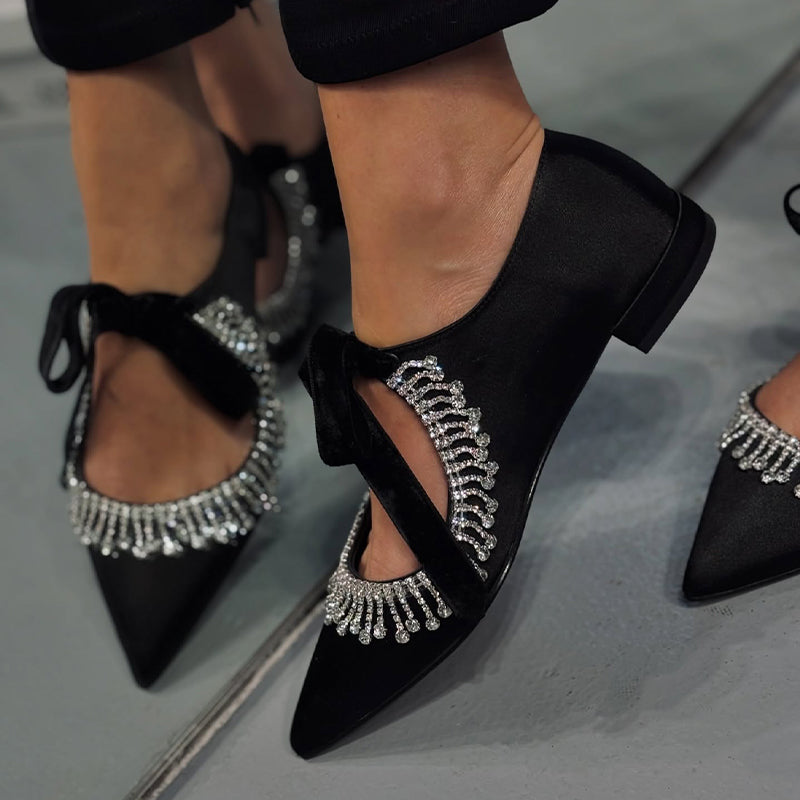 Black Rhinestone Lace-Up Shoes
