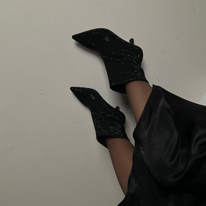 Black Rhinestone Stiletto Heels Shoes