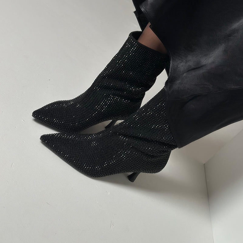 Black Rhinestone Stiletto Heels Shoes