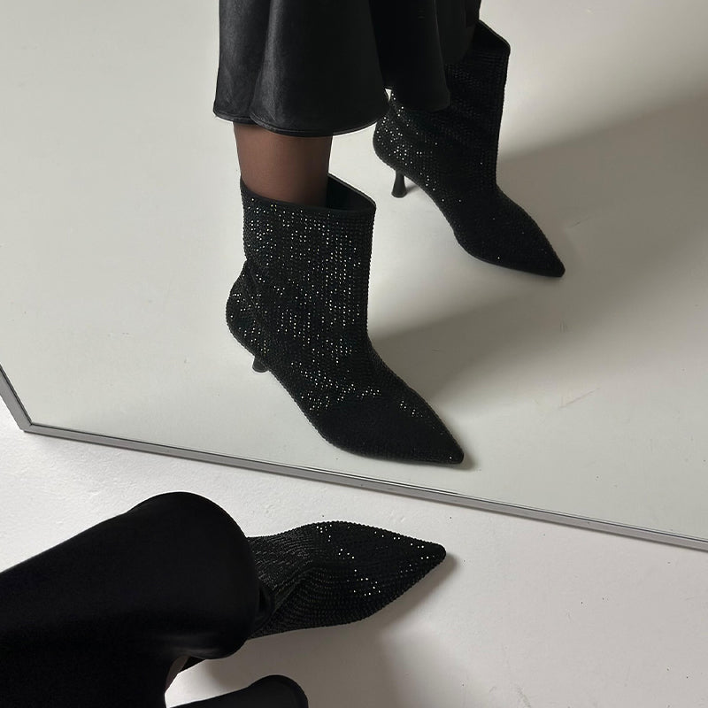 Black Rhinestone Stiletto Heels Shoes