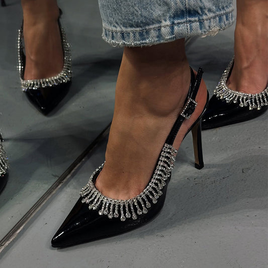 Black Crystal High-Heel Shoes