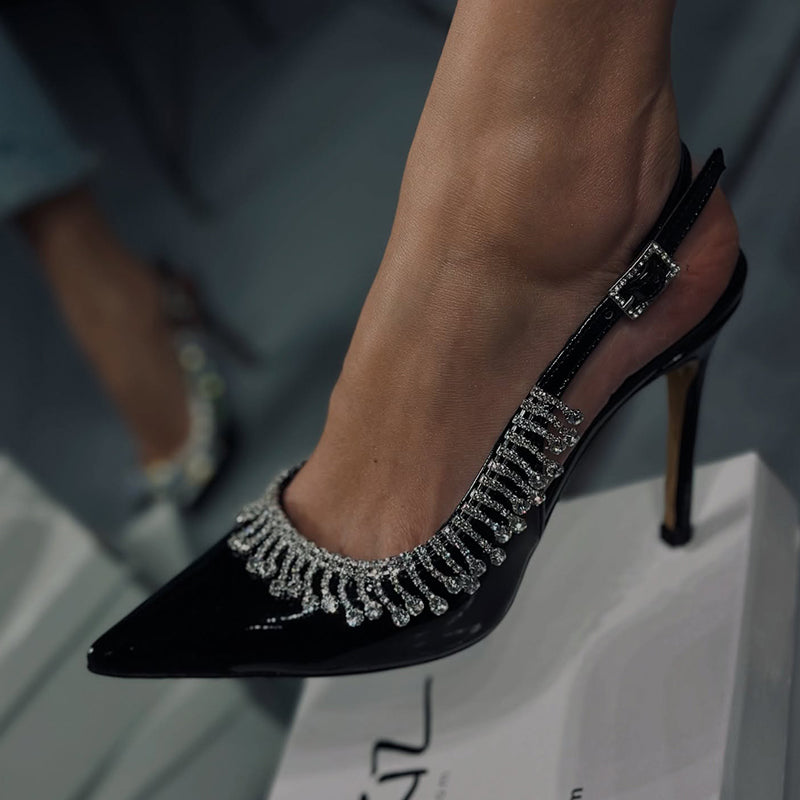 Black Crystal High-Heel Shoes