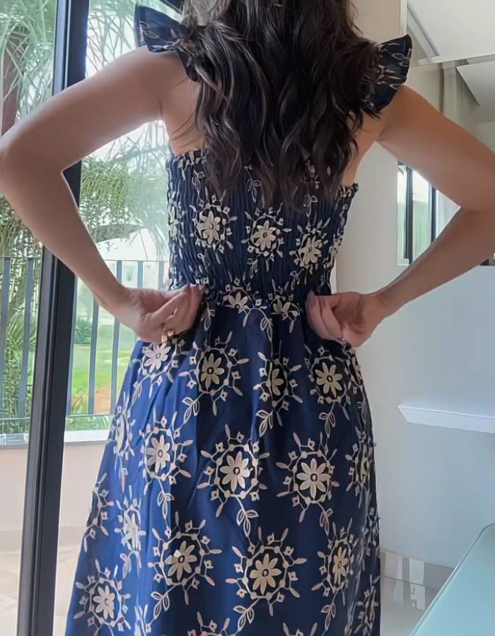 Blue Sun Print Dress