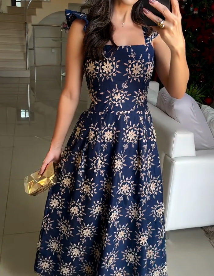 Blue Sun Print Dress