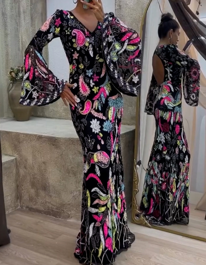 Elegant Sequin Bubble Sleeve Dress