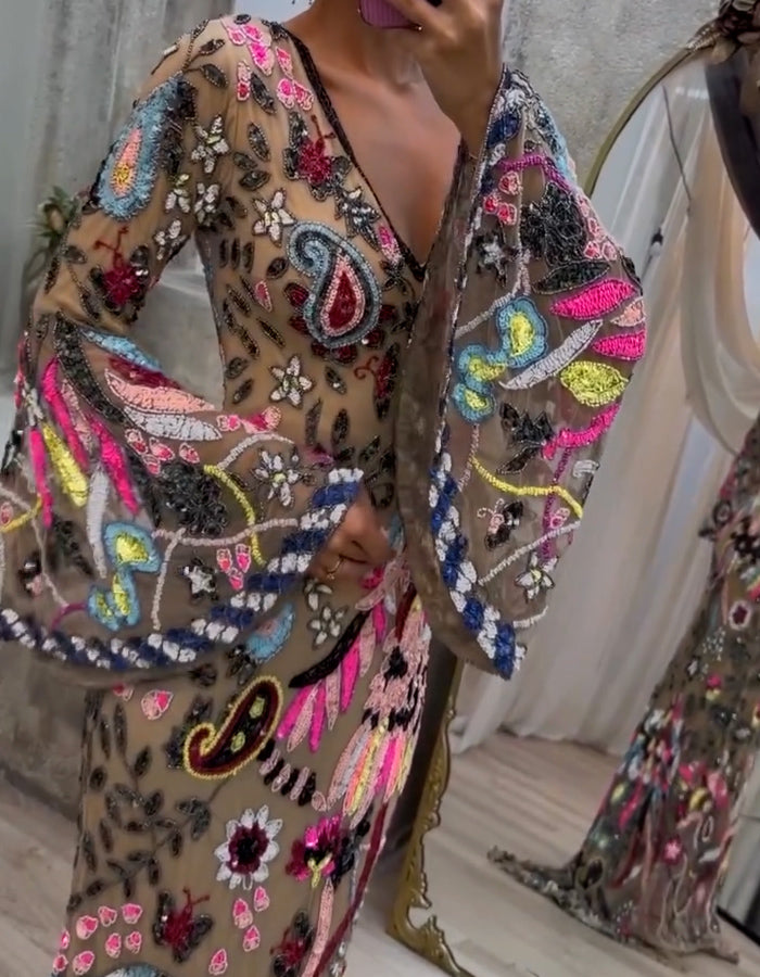 Elegant Sequin Bubble Sleeve Dress