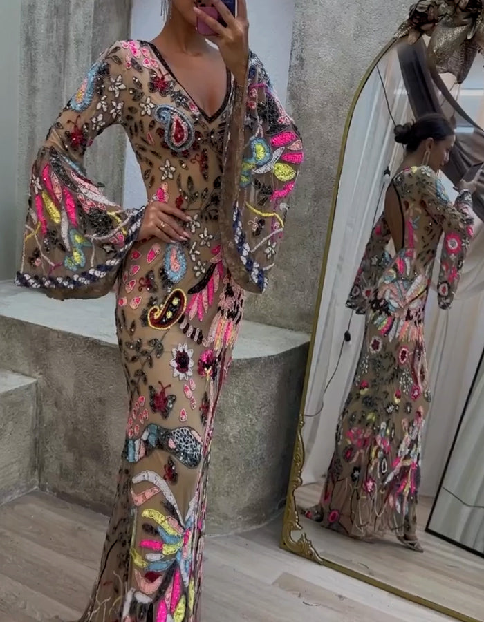 Elegant Sequin Bubble Sleeve Dress