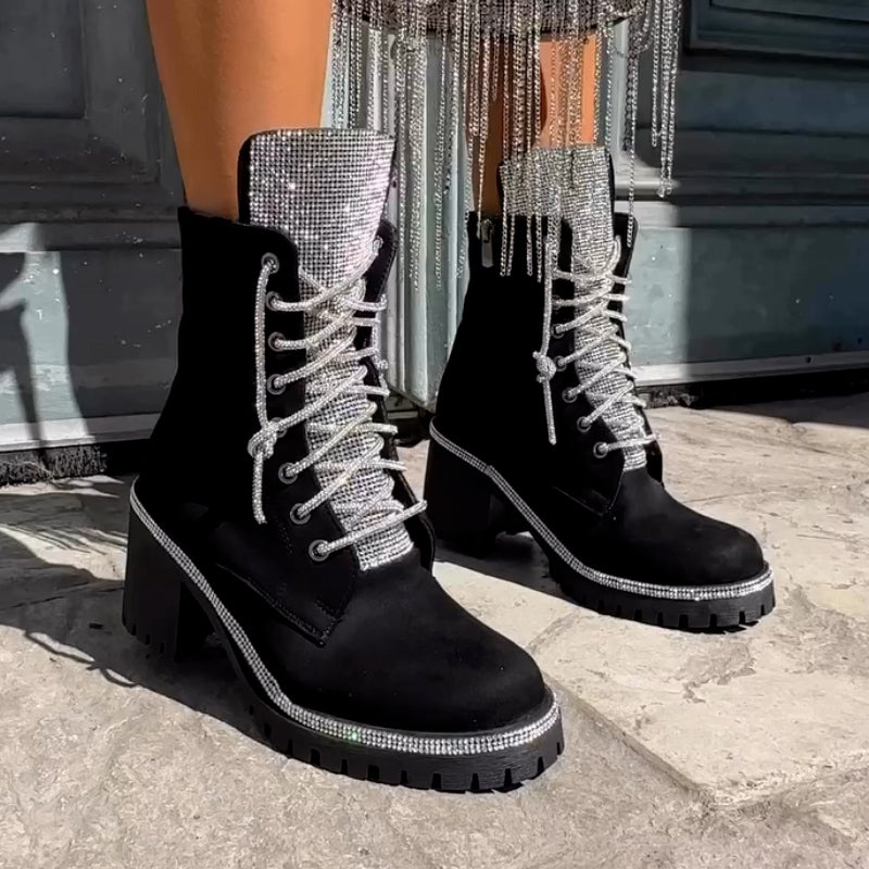 Black Shiny Suede Boots