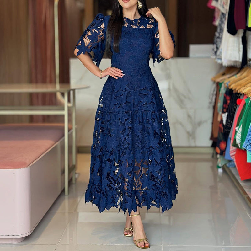 Navy Blue Lace Casual Dress