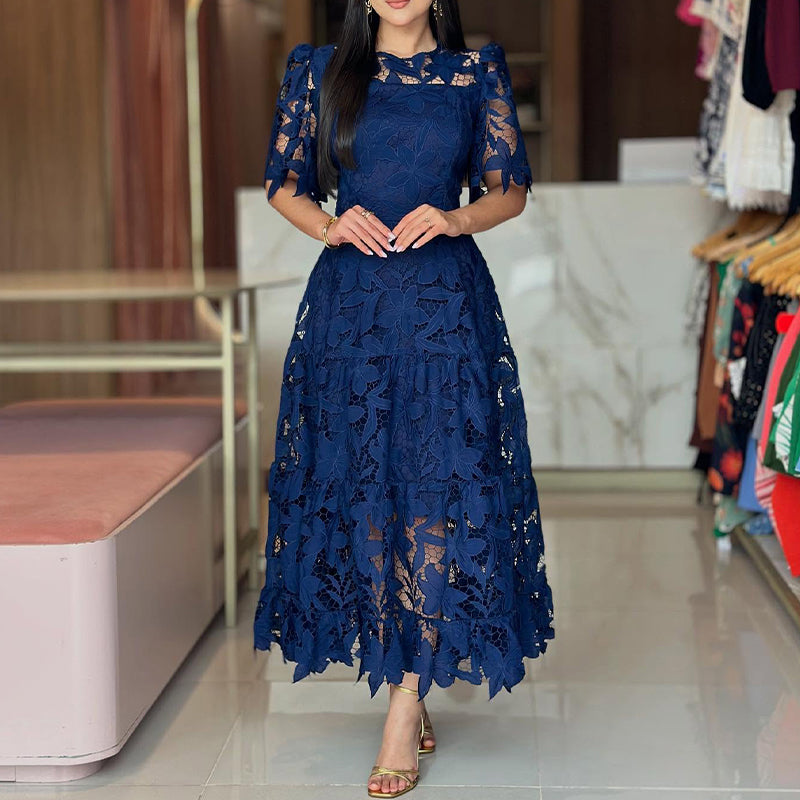 Navy Blue Lace Casual Dress