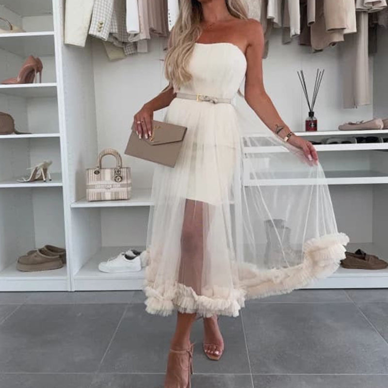 Chic Tulle Ruffles Trim Dress