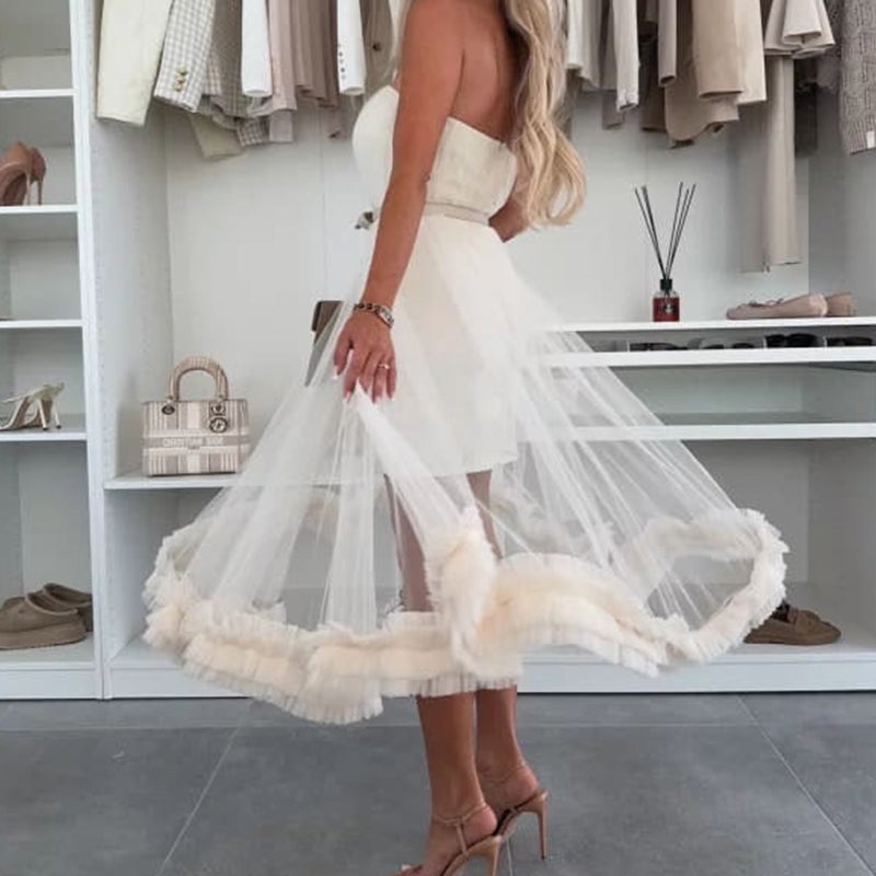 Chic Tulle Ruffles Trim Dress