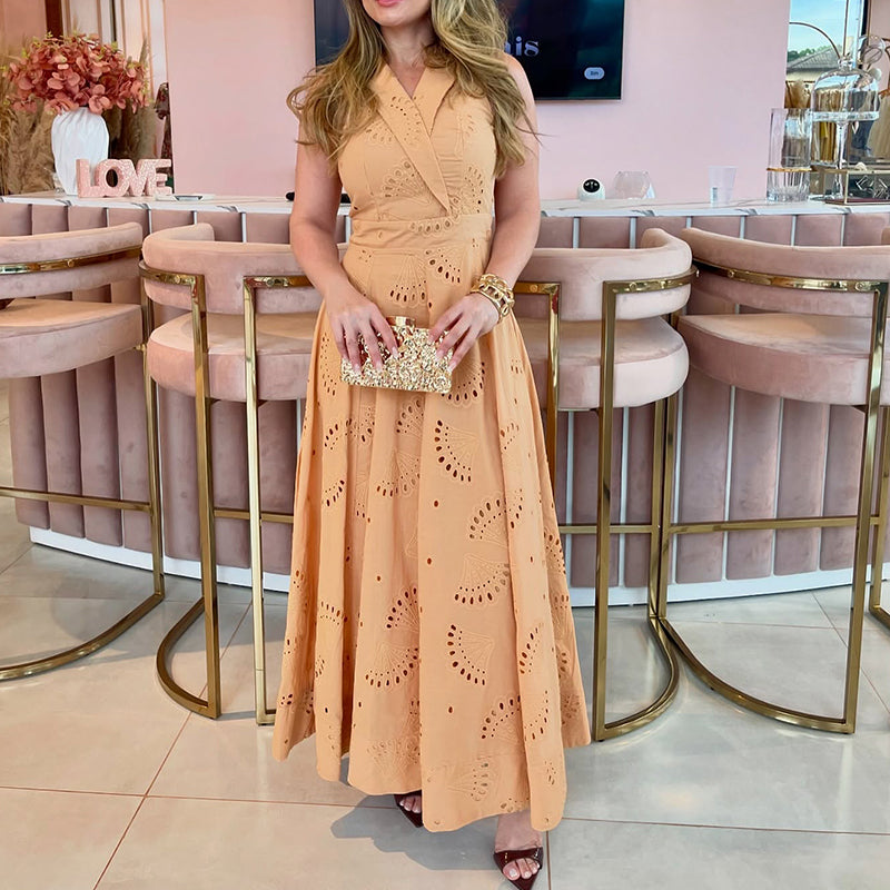 Khaki V-Neck Casual Dress