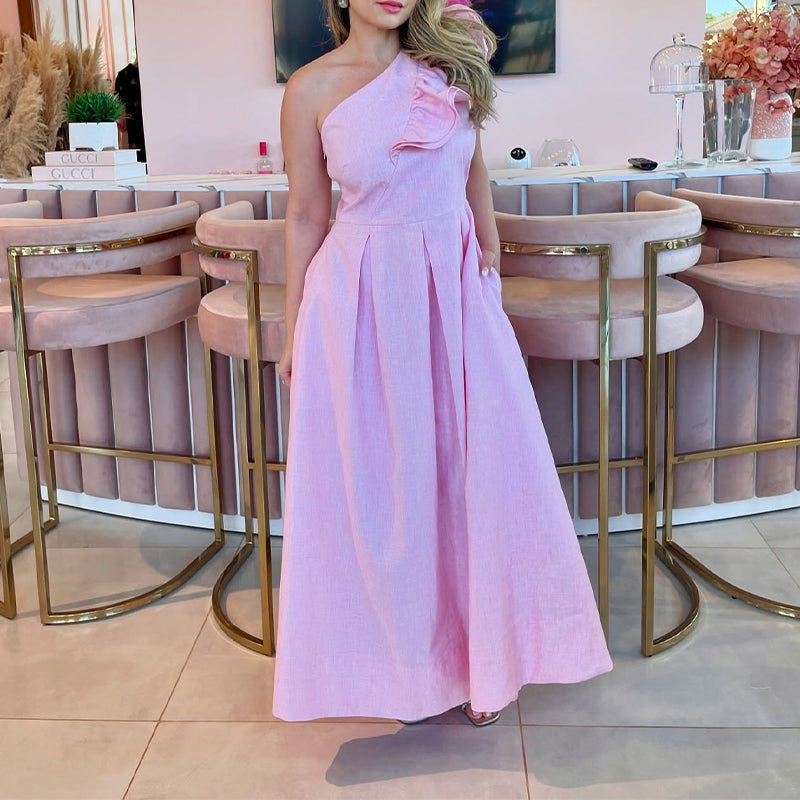 Pink Slant Shoulder Dress