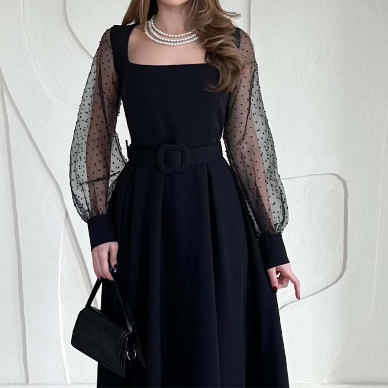 Black Tulle Sleeve Dress