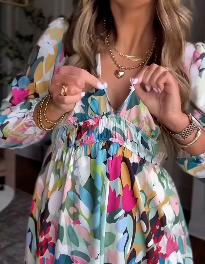 Mixed Color Long-Sleeve Dress