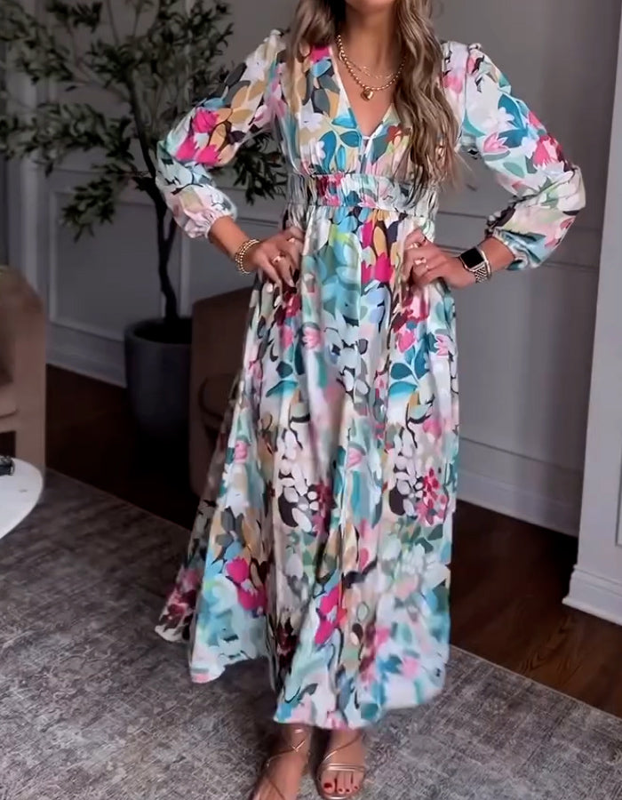 Mixed Color Long-Sleeve Dress