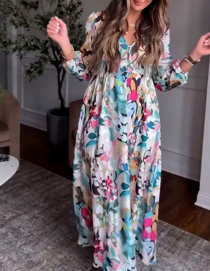 Mixed Color Long-Sleeve Dress