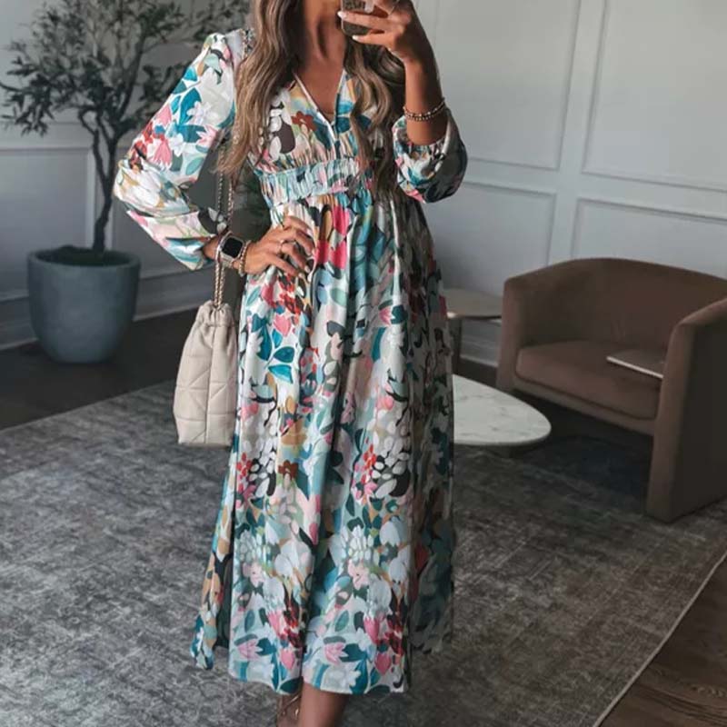 Mixed Color Long-Sleeve Dress