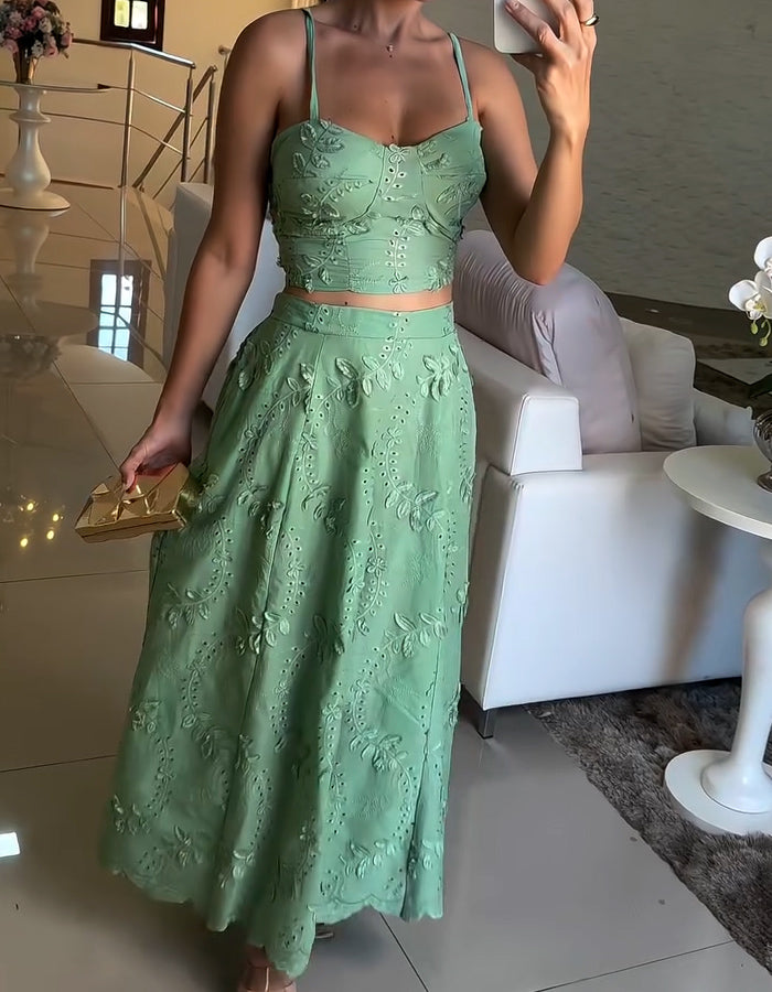 Green Casual Two Piece Dress