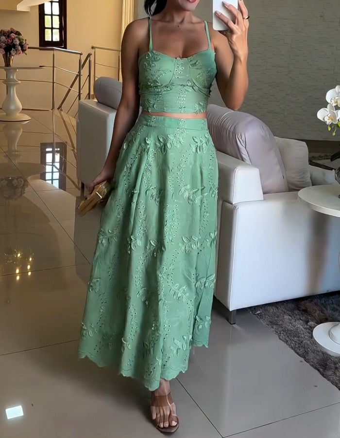 Green Casual Two Piece Dress