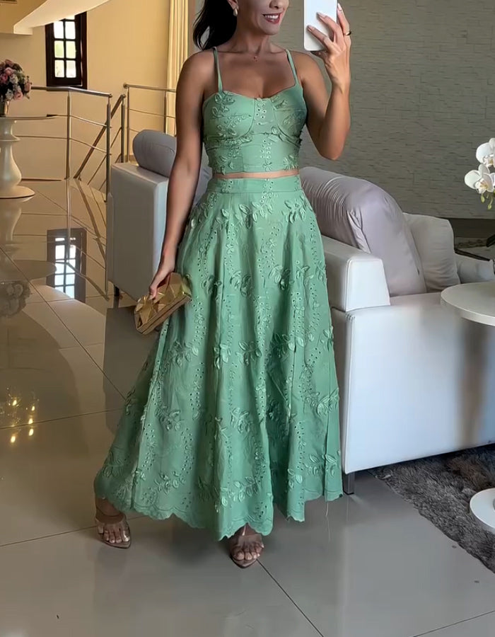 Green Casual Two Piece Dress