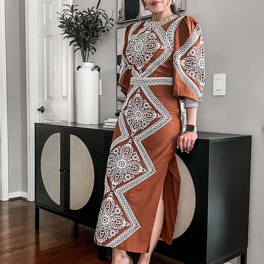 Brown Rhombus Chic Dress