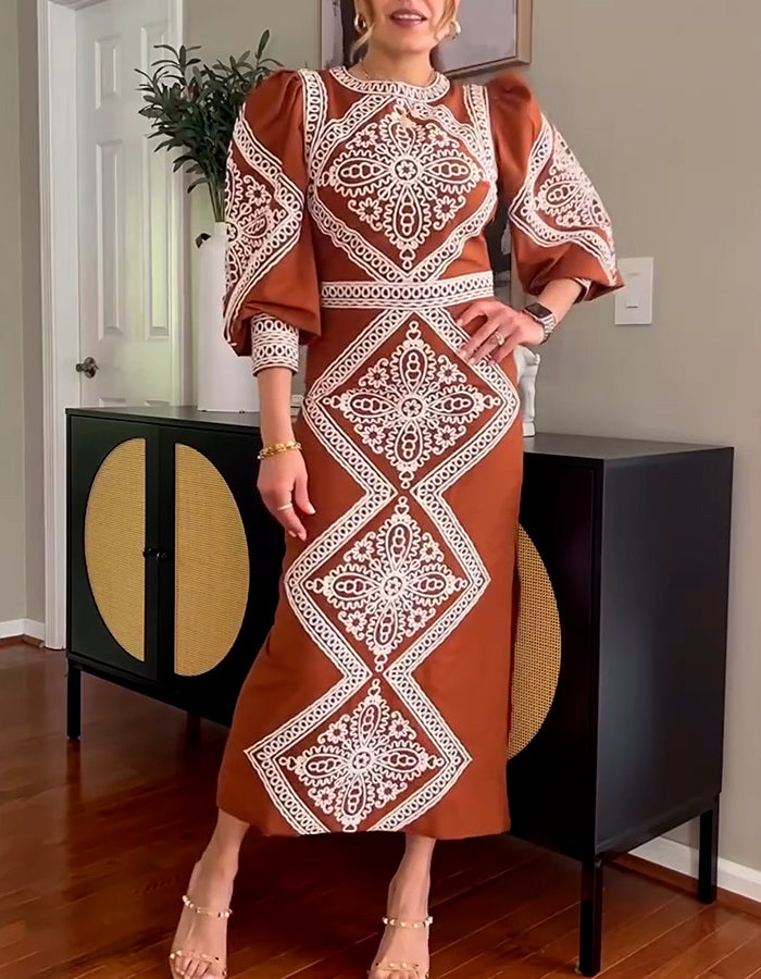 Brown Rhombus Chic Dress