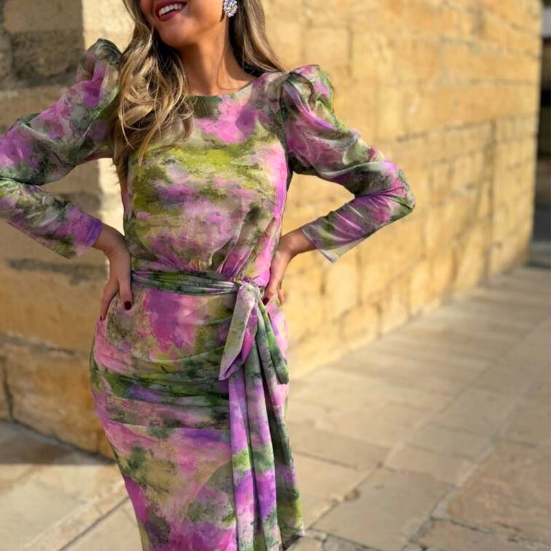 Mixed Color Slim Dress