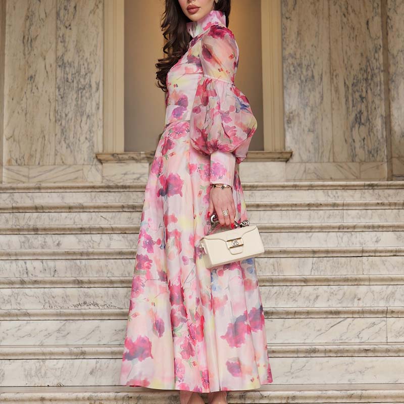 Pink Floral Long Sleeve Dress
