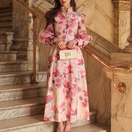 Pink Floral Long Sleeve Dress