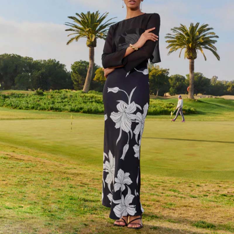 Black Printed Slim Dress