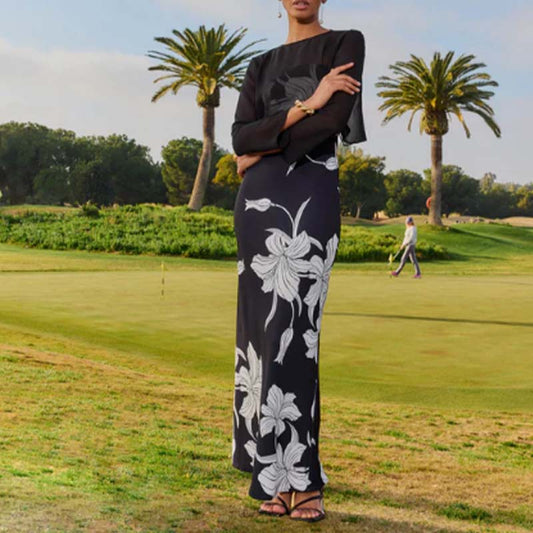 Black Printed Slim Dress