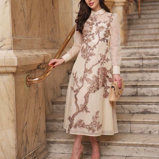 Nude Embroidered Dress