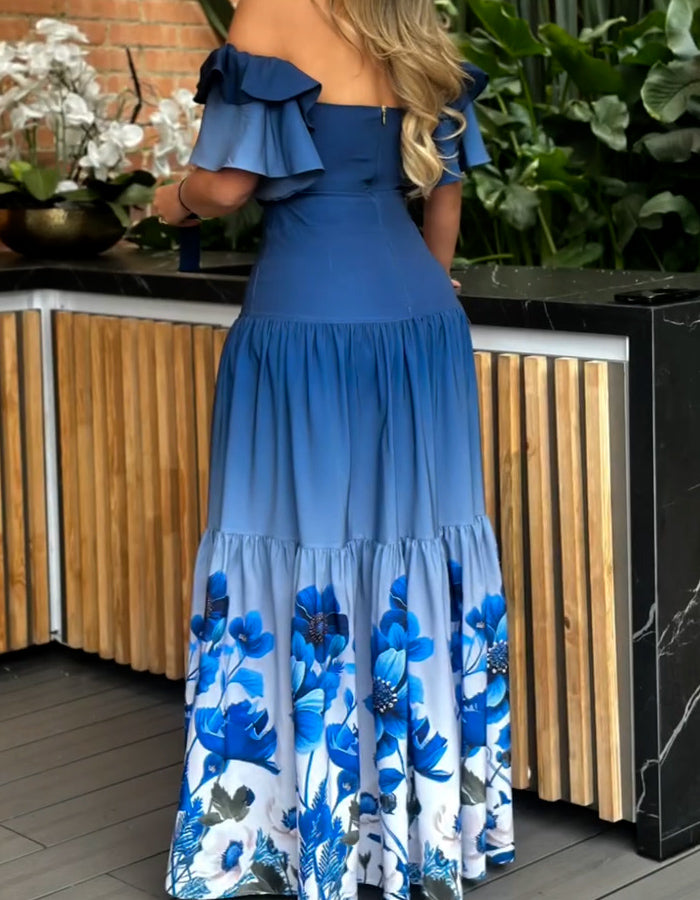 Gradient Blue Flower Dress