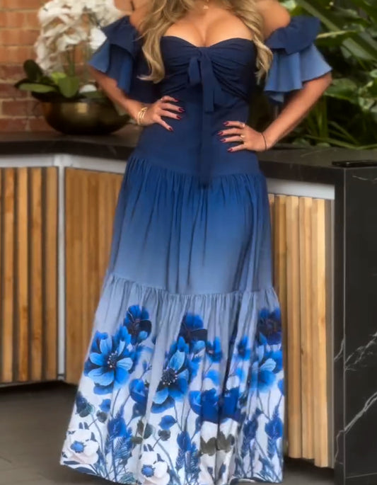 Gradient Blue Flower Dress