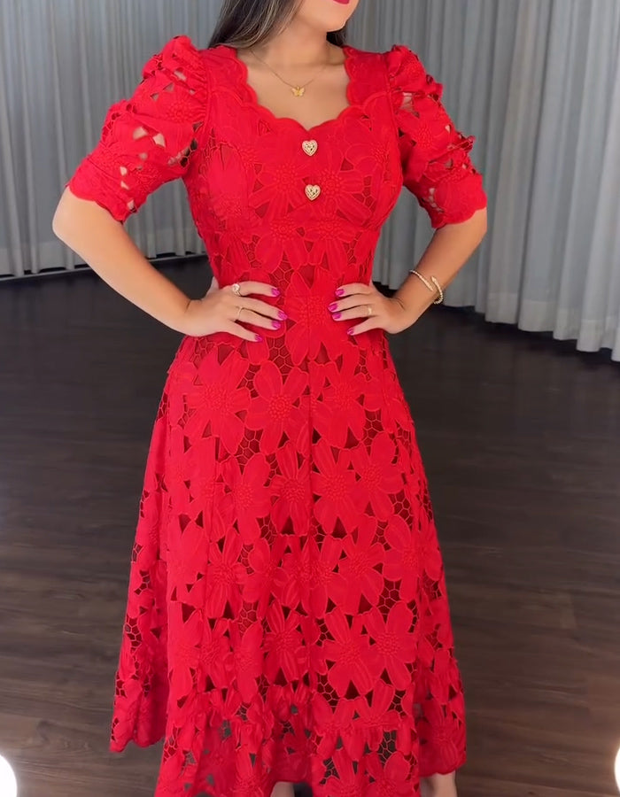 Solid Color Lace Dress