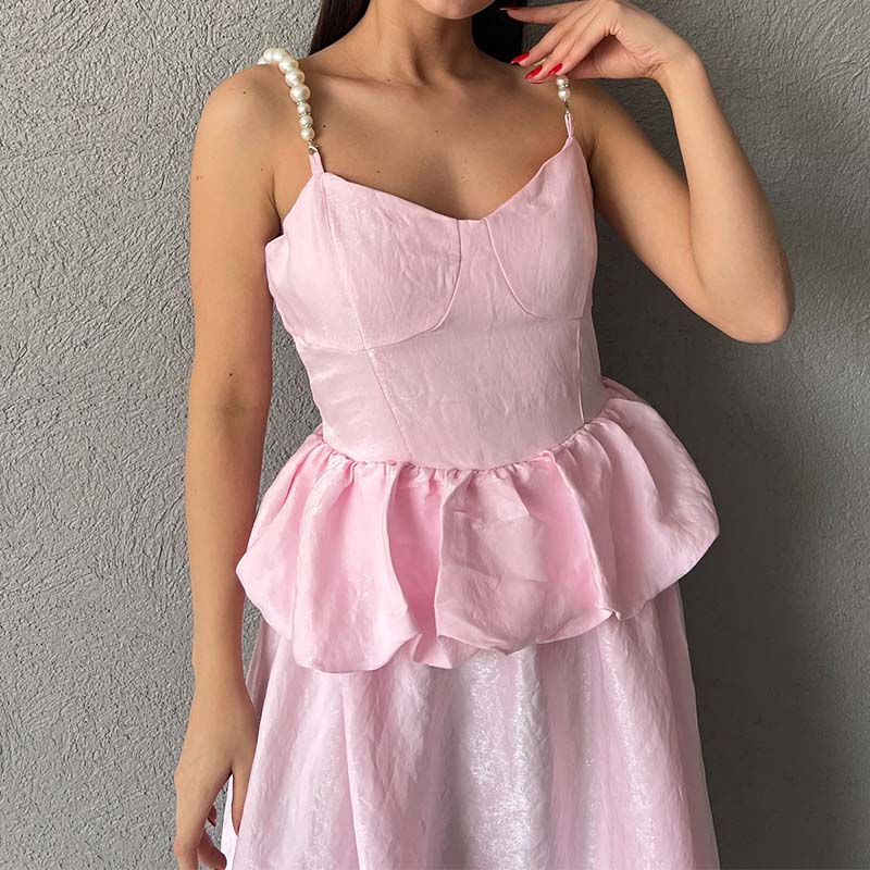 Solid Color Pearl Chain Dress