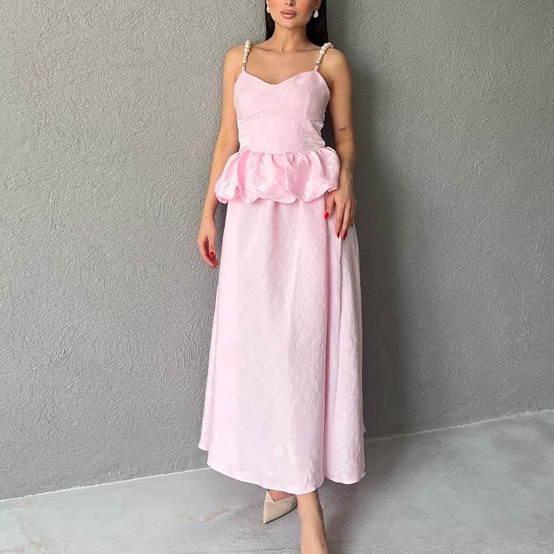 Solid Color Pearl Chain Dress