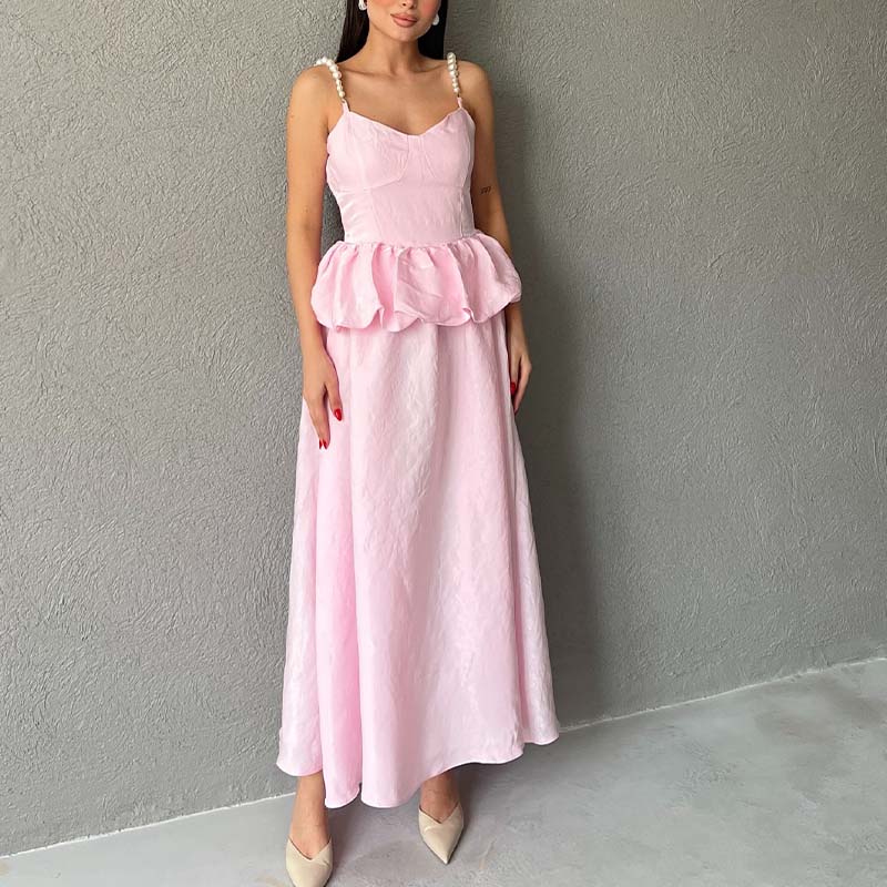 Solid Color Pearl Chain Dress