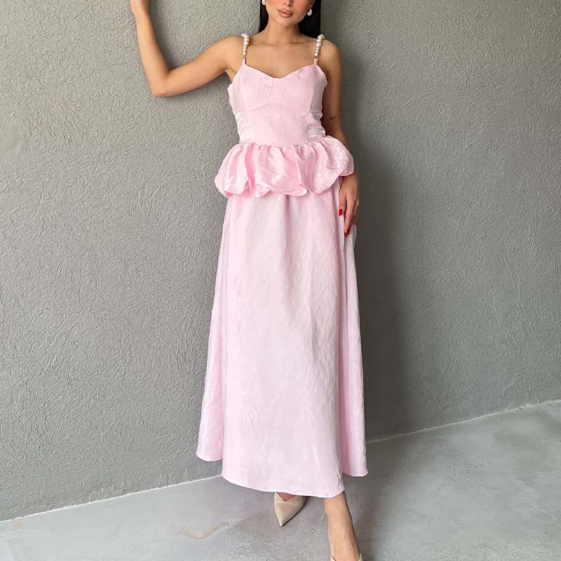 Solid Color Pearl Chain Dress